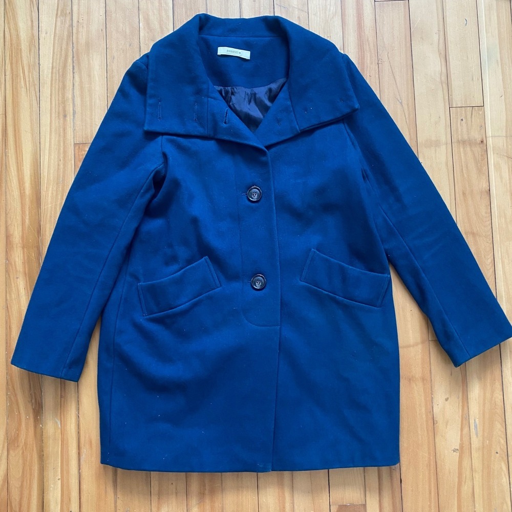 Sessun Navy Blue Wool Blend Double Breasted Pea Coat Jacket Women's Small